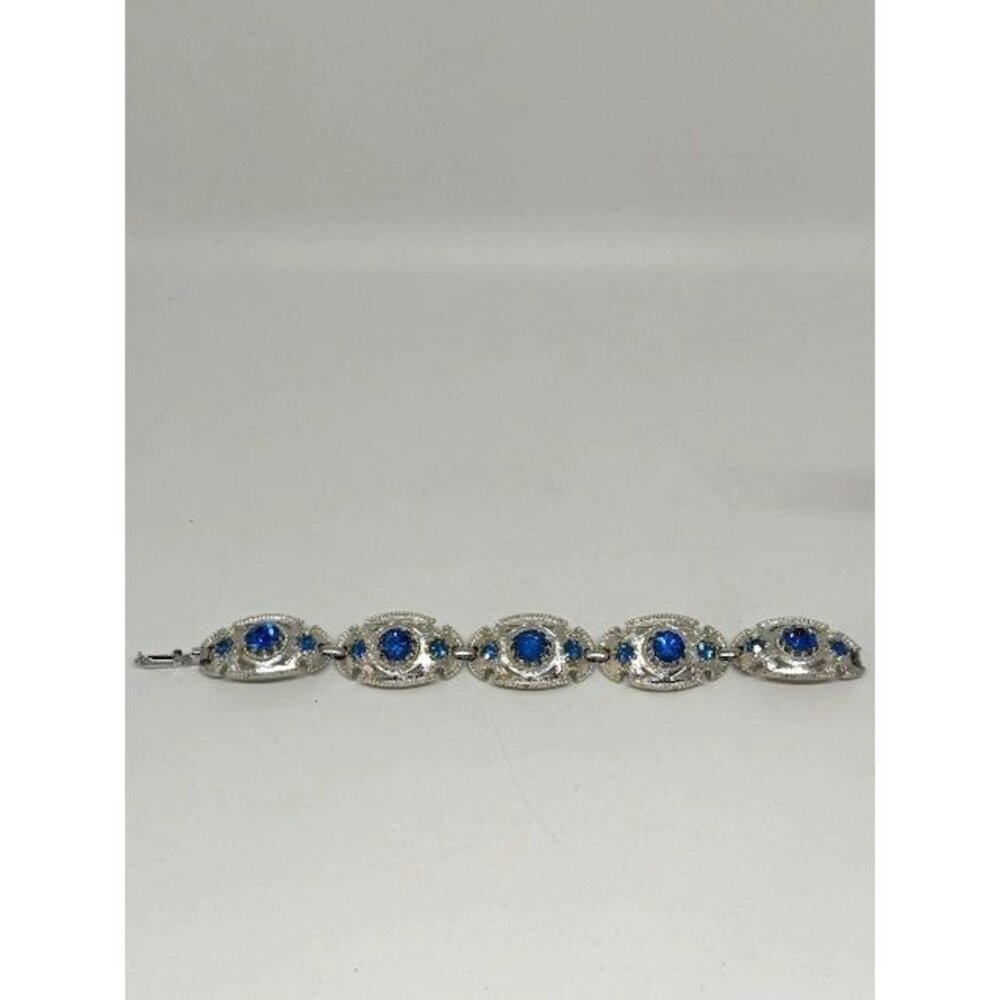 Vintage Coro Blue Rhinestone and Silver Tone Linked Bracelet